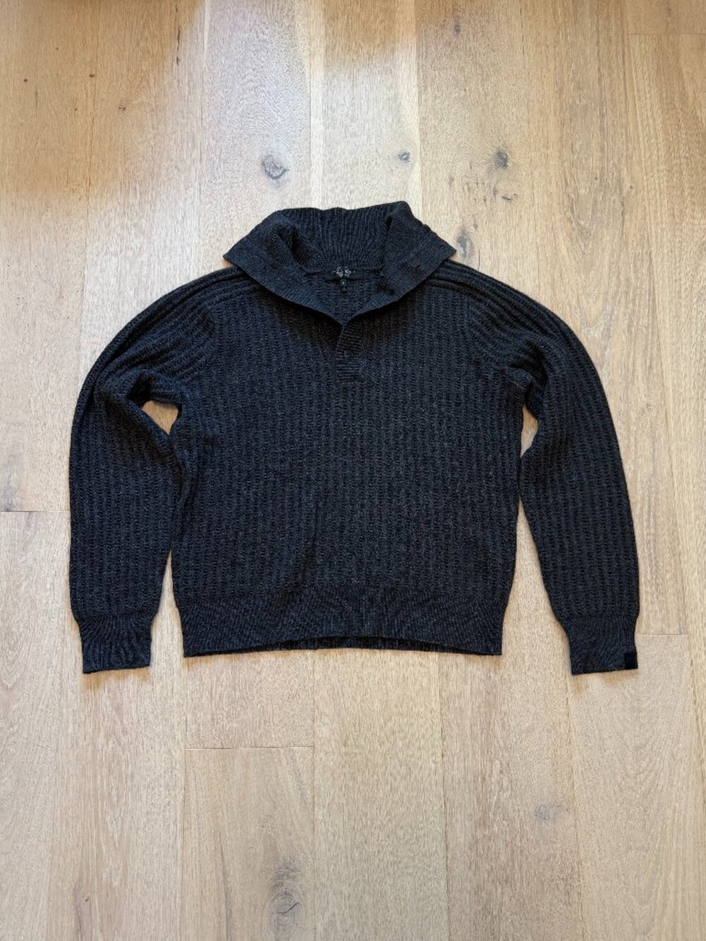 Rag & Bone Charcoal Quarter-Button Pullover Knit Sweater, Size L